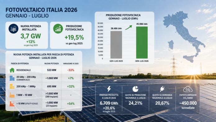 Grande impianto fotovoltaico per la produzione di energia solare in Italia